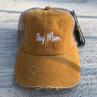 Dog Mom Hat, Trendy Distressed Dad Hat Baseball Cap, Mustard Yellow Hat