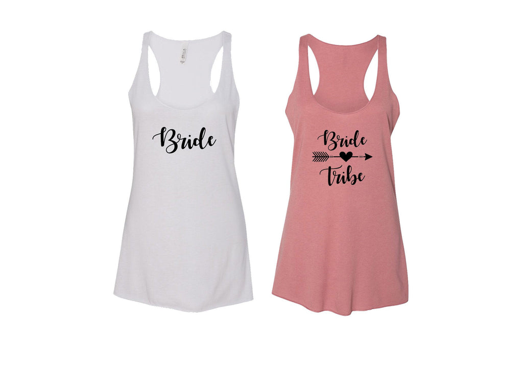 Bride + Bride Tribe Women's Triblend Racerback Tank Top Shirt, Bachelorette Party, Bridal Shirts, Bridesmaids, Bridal Party