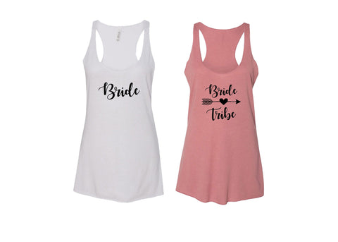 Bride + Bride Tribe Women's Triblend Racerback Tank Top Shirt, Bachelorette Party, Bridal Shirts, Bridesmaids, Bridal Party
