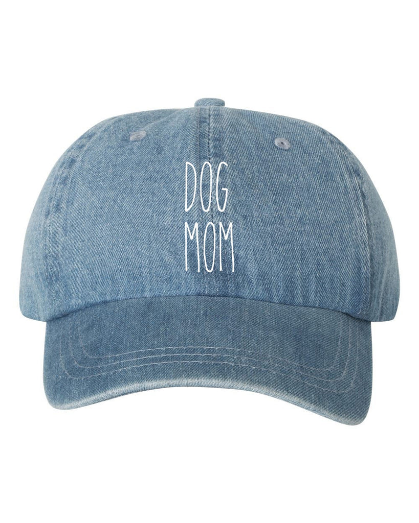 Dog Mom Baseball Dad Hat, Washed Denim Hat Cap, Dog Lovers, Dunn Font, Choose Your Hat Color! Choose Any Color Vinyl Print!