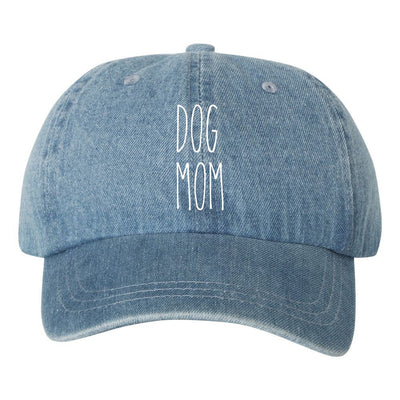 Dog Mom Baseball Dad Hat, Washed Denim Hat Cap, Dog Lovers, Dunn Font, Choose Your Hat Color! Choose Any Color Vinyl Print!
