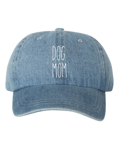Dog Mom Baseball Dad Hat, Washed Denim Hat Cap, Dog Lovers, Dunn Font, Choose Your Hat Color! Choose Any Color Vinyl Print!