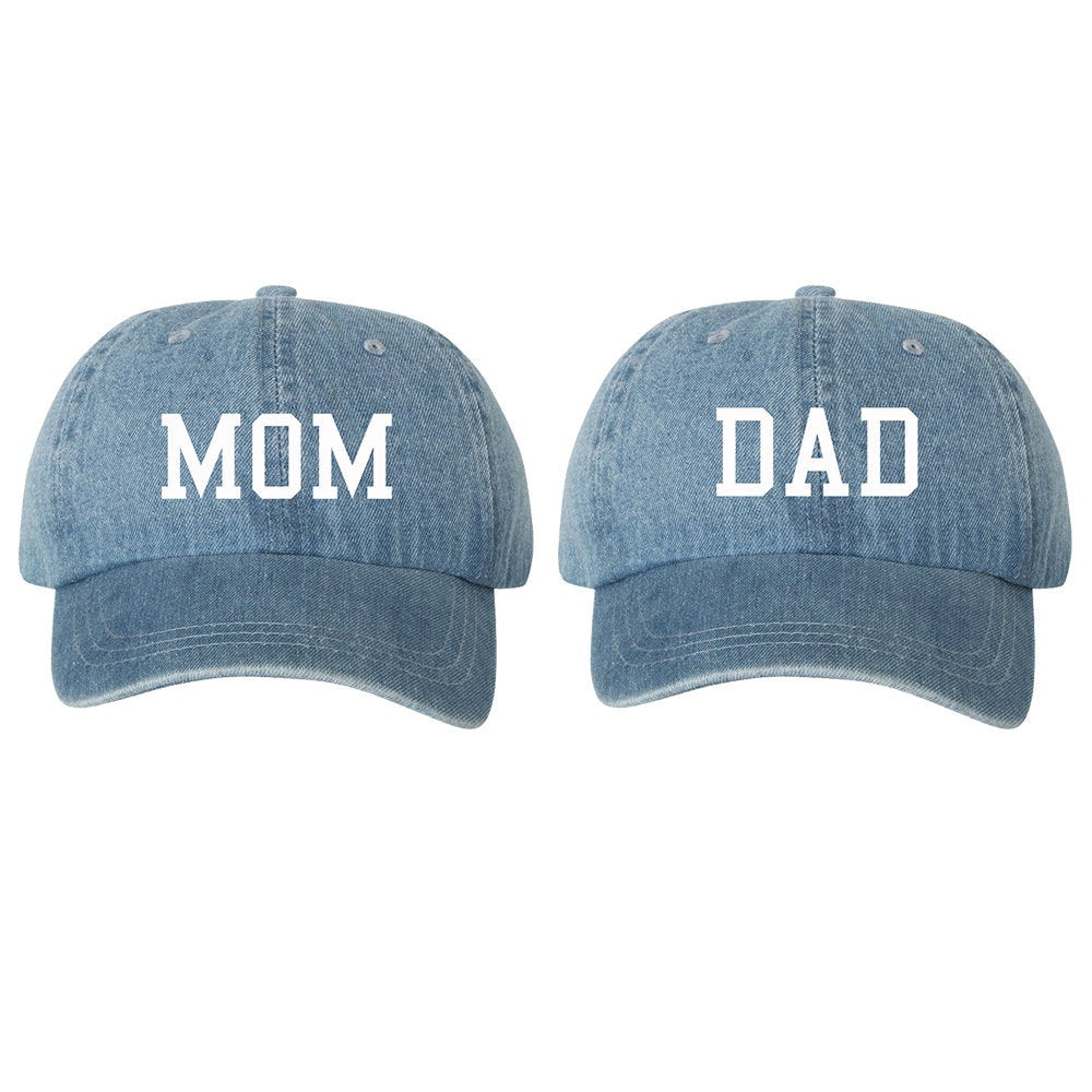 Mom & Dad EMBROIDERED Denim Dad Hat Cap, Unstructured Baseball Hats Caps, Baby Announcement, Mom And Dad To Be, 2 Colors To Choose From!