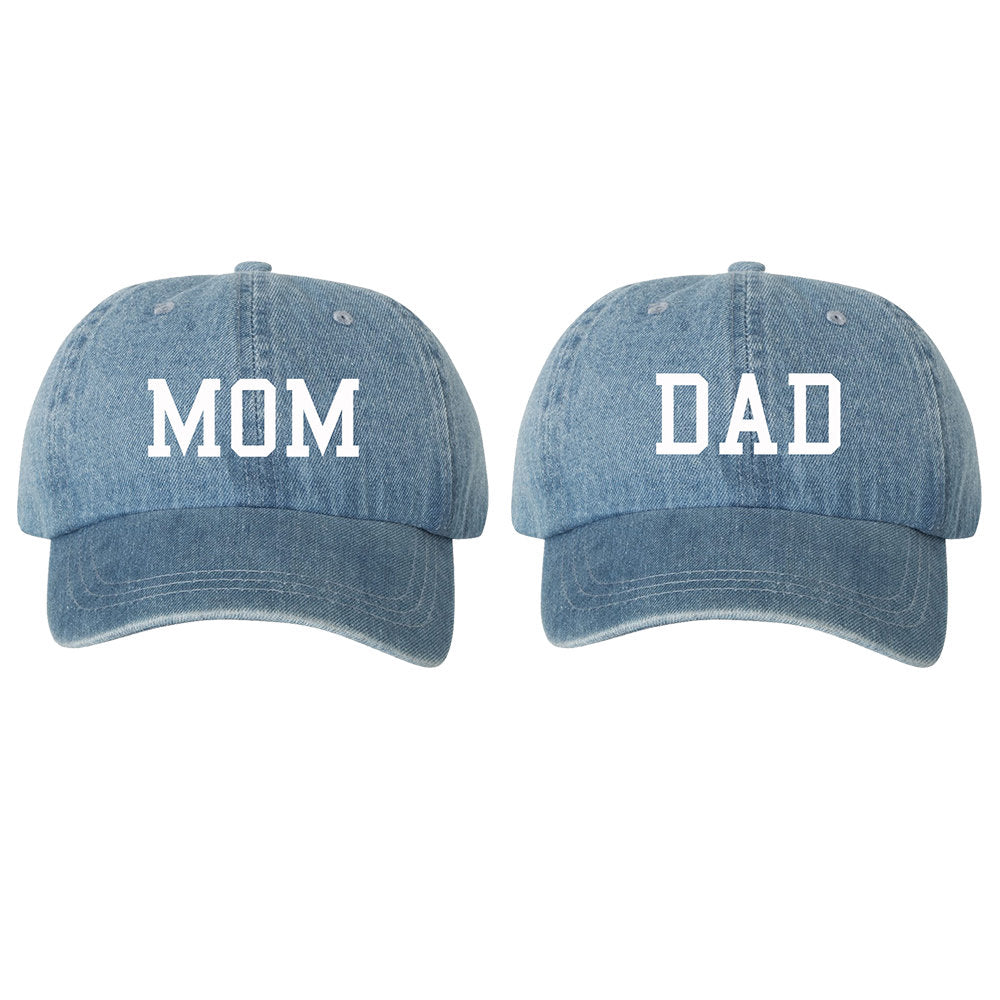 Mom & Dad Denim Dad Hat Cap, Unstructured Adjustable Baseball Hats Caps, Baby Announcement, Mom And Dad To Be, 2 Colors To Choose From!
