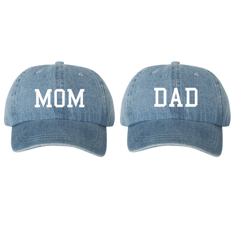 Mom & Dad Denim Dad Hat Cap, Unstructured Adjustable Baseball Hats Caps, Baby Announcement, Mom And Dad To Be, 2 Colors To Choose From!