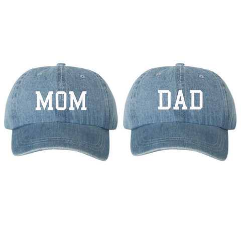 Mom & Dad EMBROIDERED Denim Dad Hat Cap, Unstructured Baseball Hats Caps, Baby Announcement, Mom And Dad To Be, 2 Colors To Choose From!