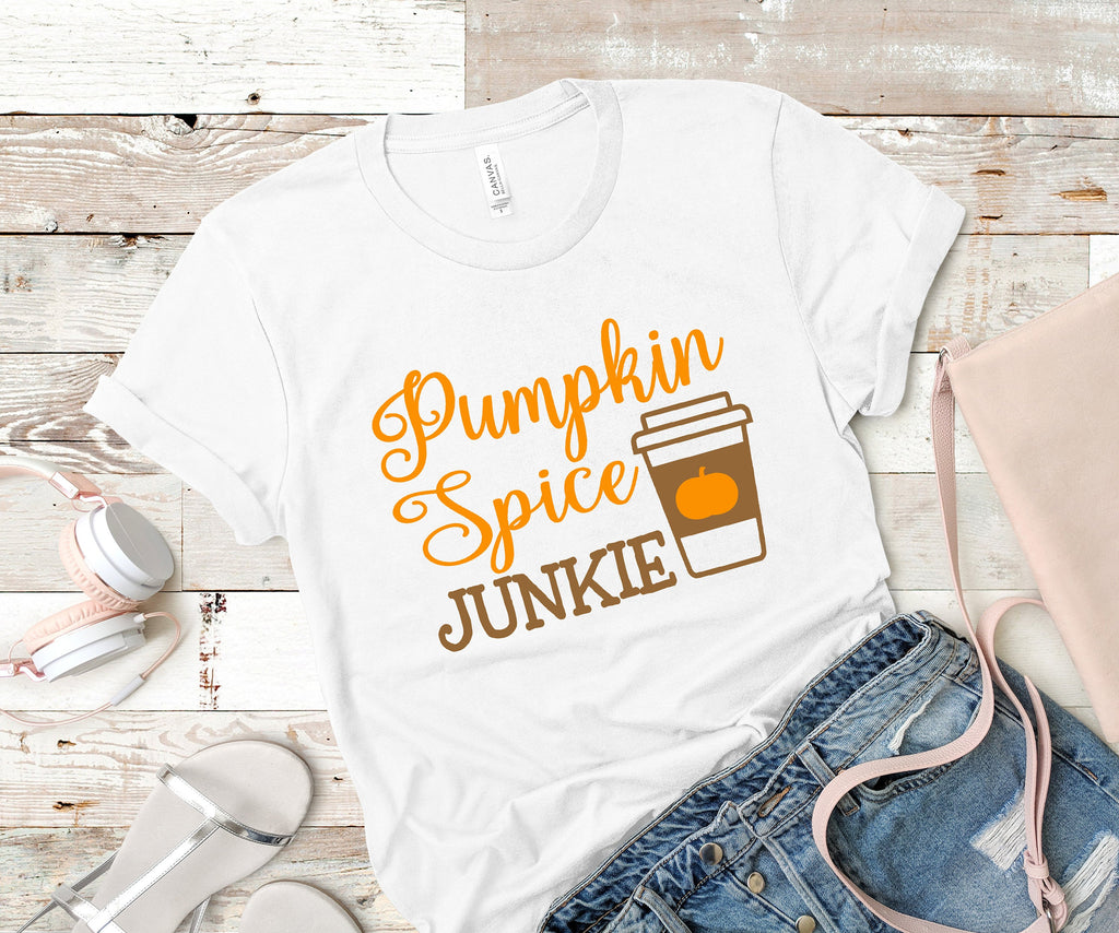 Pumpkin Spice Junkie Shirt, Pumpkin Spice T-Shirt, Fall T-Shirt, fall shirt, coffee shirt, Coffee T-Shirt, Pumpkin Spice shirt - White