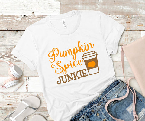 Pumpkin Spice Junkie Shirt, Pumpkin Spice T-Shirt, Fall T-Shirt, fall shirt, coffee shirt, Coffee T-Shirt, Pumpkin Spice shirt - White