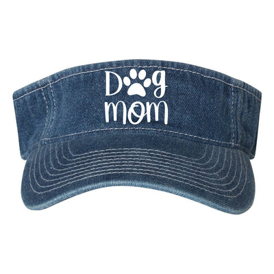 Dog Mom With Paw Print Denim Visor Hat, Dog Lover Sun Visor Cap, Fur Mama Visor, Choose Your Visor Color, Choose Your Vinyl Print Color!