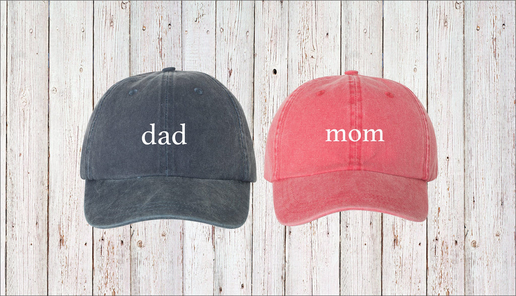 Mom & Dad Lowercase Unstructured Dad Hat Cap, Pigment Dyed Unstructured Baseball Cap, Baby Announcement, Mom Dad To Be, Choose Hat Color!
