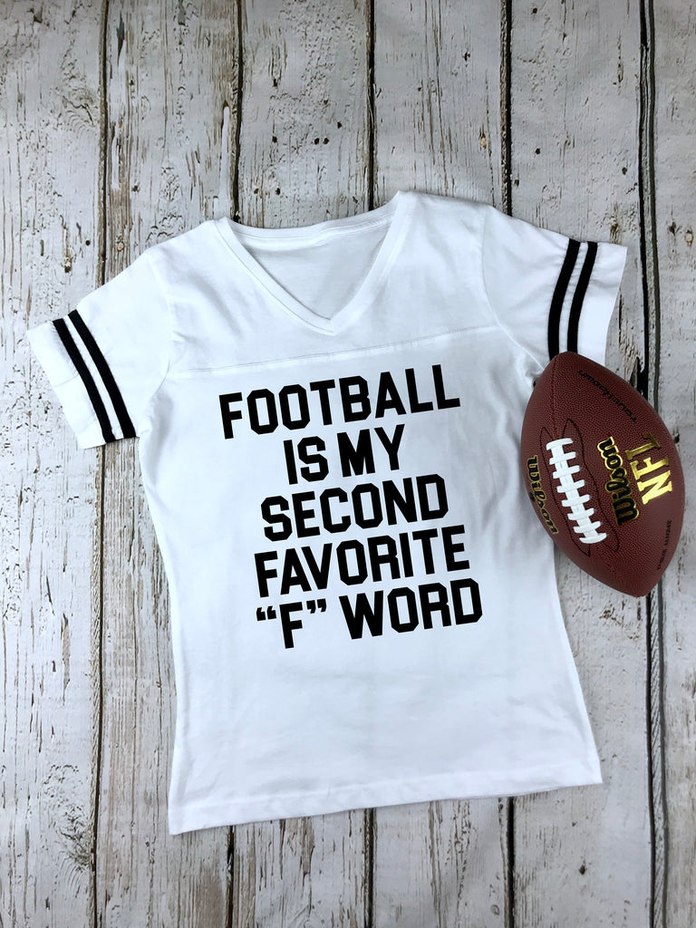 Football Is My Favorite F Word Women's Football V-Neck Fine Jersey Tee, Football, Tailgate Shirt, Sunday Funday, Choose Your Shirt Color!