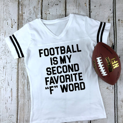 Football Is My Favorite F Word Women's Football V-Neck Fine Jersey Tee, Football, Tailgate Shirt, Sunday Funday, Choose Your Shirt Color!