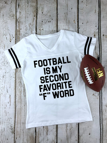 Football Is My Favorite F Word Women's Football V-Neck Fine Jersey Tee, Football, Tailgate Shirt, Sunday Funday, Choose Your Shirt Color!