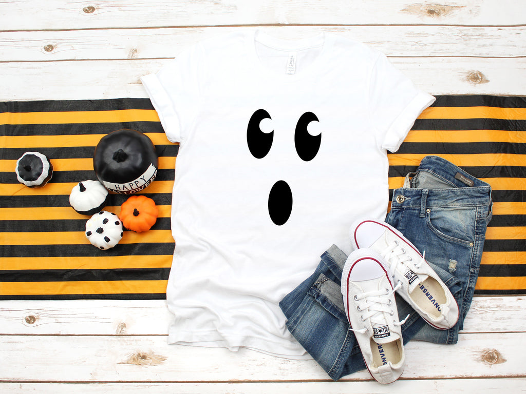 Ghost Face T-Shirt Tee, Trick or treat shirts, Cute Halloween shirts,  Spooky shirts, Fun Halloween shirts, Unisex Shirt - White