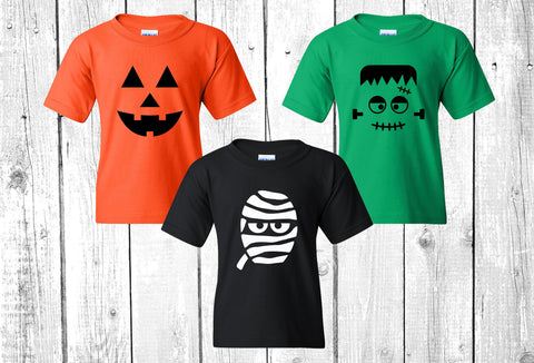 Halloween Character Youth T-Shirt Tee, Halloween Shirts, Pumpkin Shirt, Frankenstein Shirt, Mummy Shirt, Ghost Face Shirt, Halloween Tees