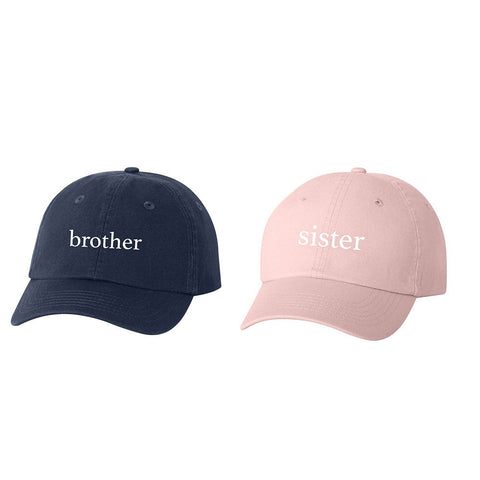 Brother & Sister Lowercase Youth Size Hat Cap, Unstructured Baseball Cap, Baby Announcement, Big Brother, Big Sister, Choose Hat Color!
