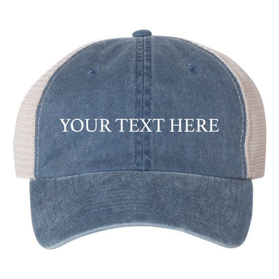 Your Text Here Custom Navy Pigment Dyed Trucker Hat Cap, Unstructured Baseball Cap, Customize, Choose Any Color Vinyl Print!
