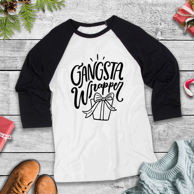 Gangsta Wrapper Three Quarter Sleeve Baseball T-Shirt, Funny Christmas Shirt, Funny Saying Shirt, Christmas Humor Shirt, Holiday