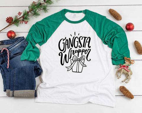 Gangsta Wrapper Three Quarter Sleeve Baseball T-Shirt, Funny Christmas Shirt, Funny Saying Shirt, Christmas Humor Shirt, Holiday