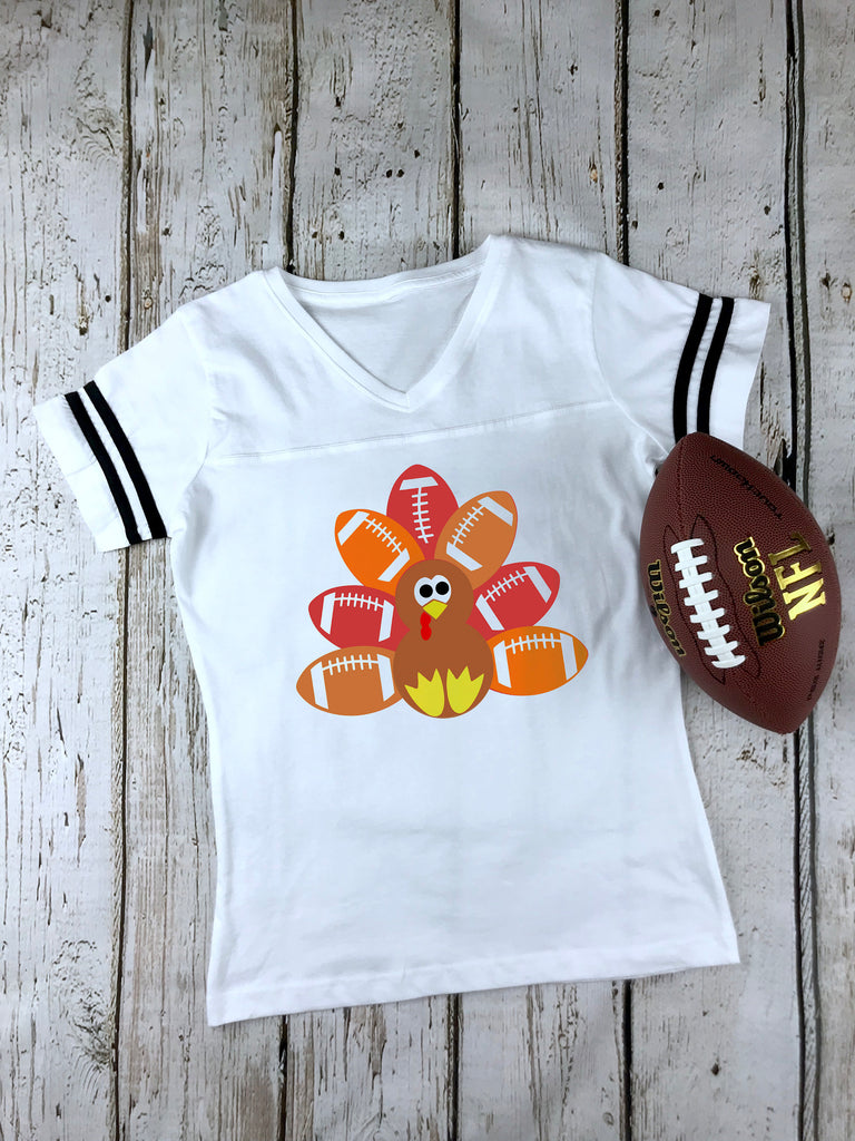 Football Turkey Women's Football V-Neck Fine Jersey Tee, Funny Football Shirt, Family Fun Shirt, Thanksgiving Shirt, Thanksgiving Family Tee