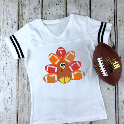 Football Turkey Women's Football V-Neck Fine Jersey Tee, Funny Football Shirt, Family Fun Shirt, Thanksgiving Shirt, Thanksgiving Family Tee