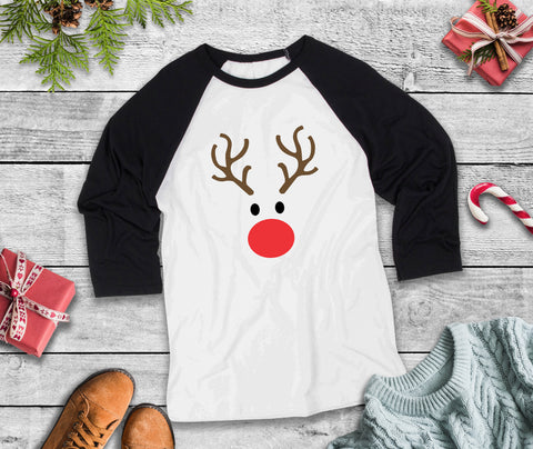 Reindeer Christmas Three-Quarter Sleeve Baseball T-Shirt, Funny Christmas Shirt, Christmas Holiday, Xmas Shirt, Cute Christmas Xmas Shirt
