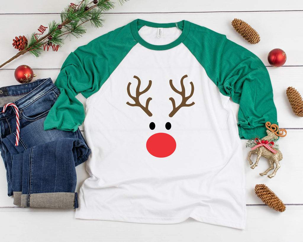 Reindeer Christmas Three-Quarter Sleeve Baseball T-Shirt, Funny Christmas Shirt, Christmas Holiday, Xmas Shirt, Cute Christmas Xmas Shirt