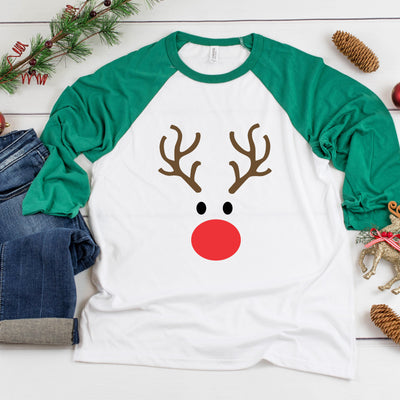 Reindeer Christmas Three-Quarter Sleeve Baseball T-Shirt, Funny Christmas Shirt, Christmas Holiday, Xmas Shirt, Cute Christmas Xmas Shirt