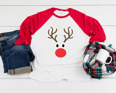Reindeer Christmas Three-Quarter Sleeve Baseball T-Shirt, Funny Christmas Shirt, Christmas Holiday, Xmas Shirt, Cute Christmas Xmas Shirt