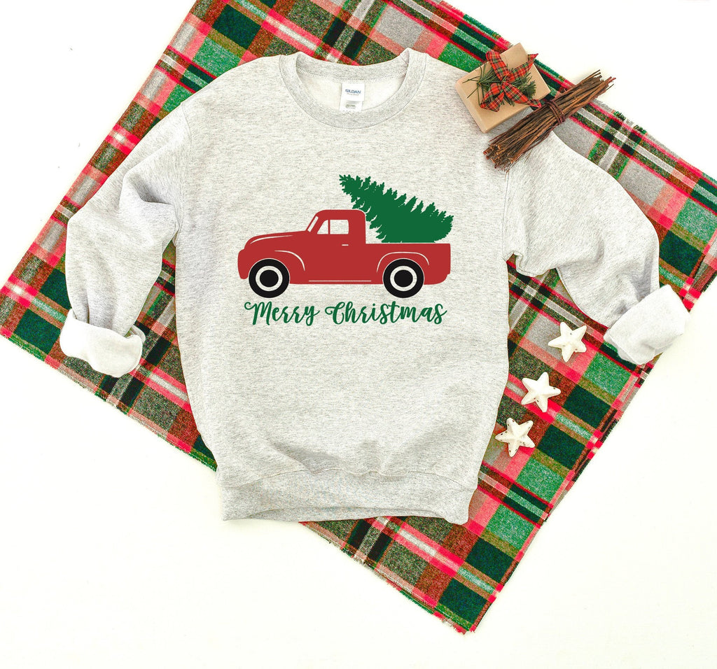 Merry Christmas Rustic Truck Heavy Blend Crewneck Sweatshirt, Funny Christmas Sweater, Funny Saying Sweatshirt, Christmas Humor, Xmas Crew