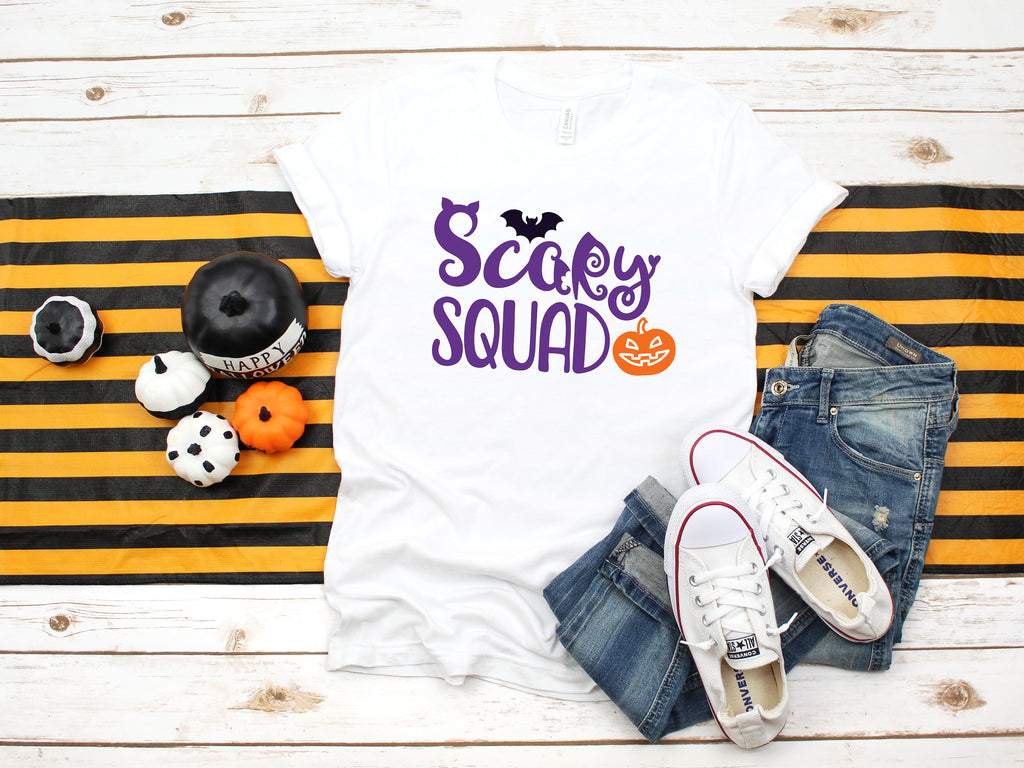 Scary Squad Halloween Shirt Tee,  Halloween Squad Shirts, Halloween Tees, Fall Shirt, Funny Tees, Halloween Costume, Squad T-Shirts - White