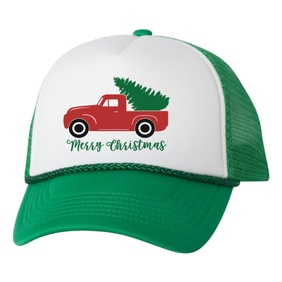 Merry Christmas Rustic Truck Trucker Hat Cap, Christmas Hat, Xmas Trucker Hat, Xmas Cap, Holiday Hat Cap