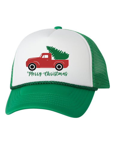 Merry Christmas Rustic Truck Trucker Hat Cap, Christmas Hat, Xmas Trucker Hat, Xmas Cap, Holiday Hat Cap