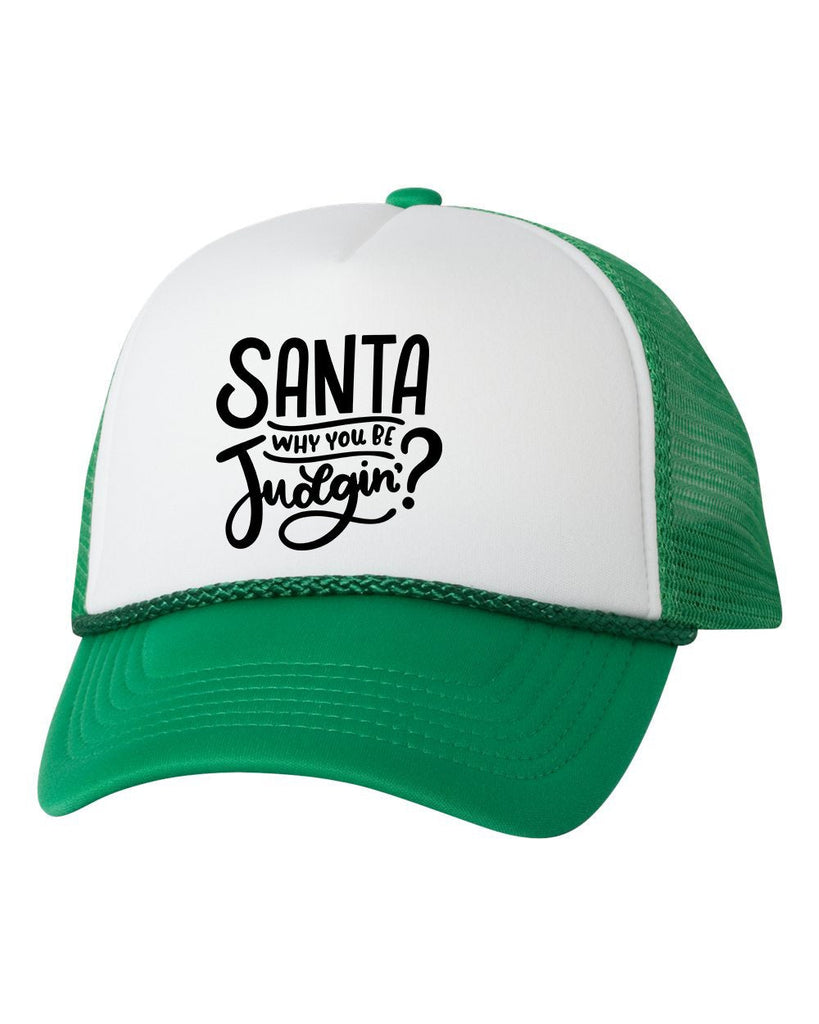 Santa Why You Be Judgin? Trucker Hat Cap, Funny Christmas Hat, Christmas Humor, Funny Saying, Xmas Trucker Hat, Xmas Cap, Holiday Hat Cap