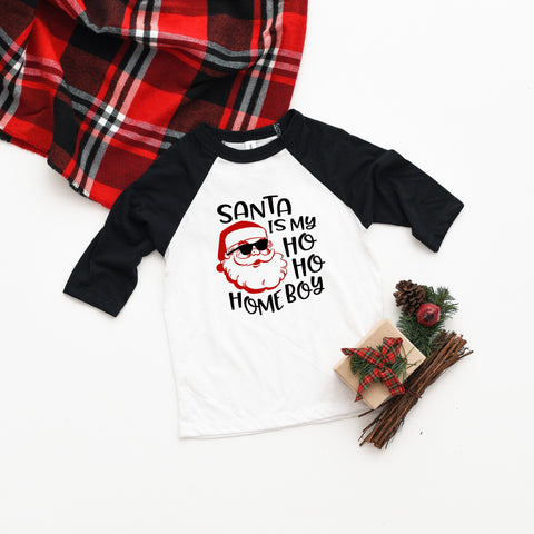 Santa is my Homeboy Youth Three Quarter Sleeve Baseball T-Shirt, Funny Christmas Shirt, Funny Saying Shirt, Christmas Humor Shirt, Holiday