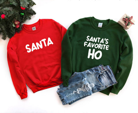 Santa's Favorite Ho Couples Heavy Blend Crewneck Sweatshirt, Santa Funny Christmas Sweater, Funny Saying Sweatshirt, Xmas Humor, Christmas
