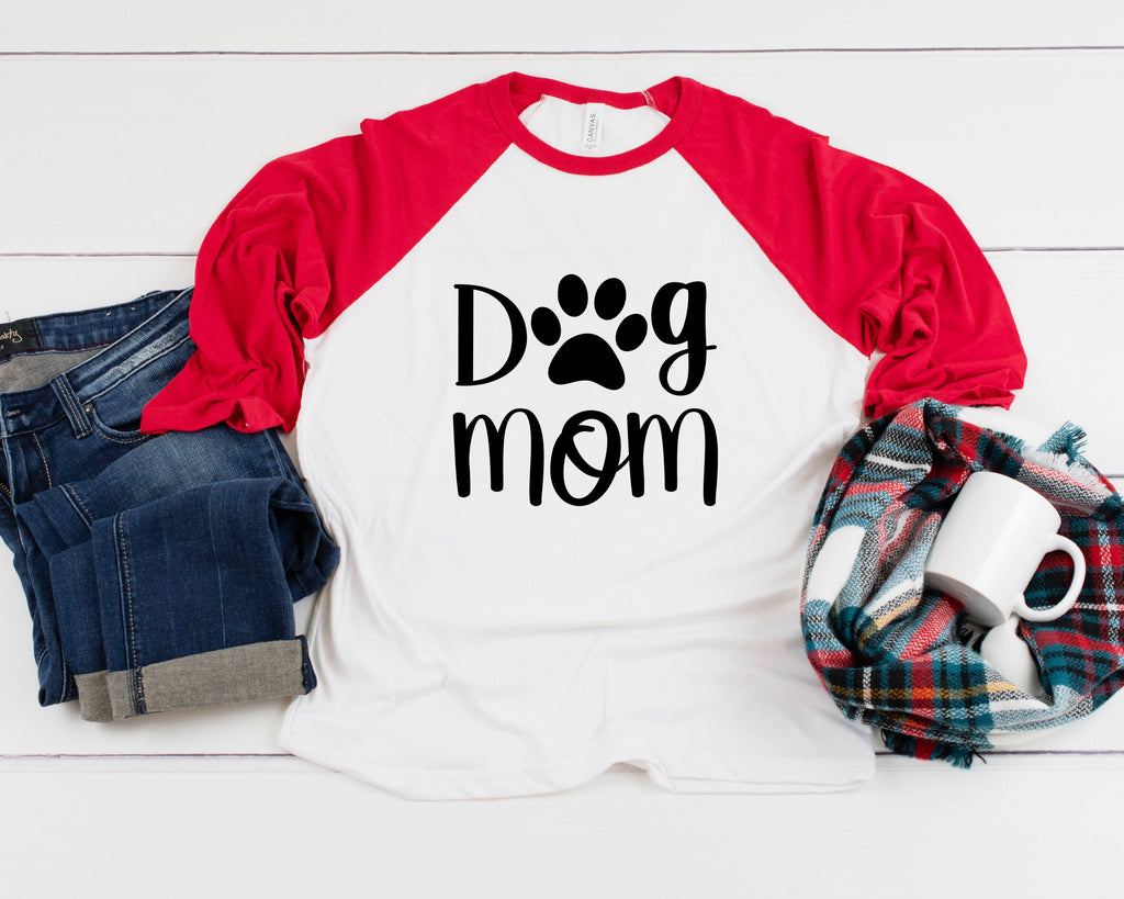 Dog Mom Paw Three-Quarter Sleeve Baseball T-Shirt, Dog Mom Shirt, Fur Mama Shirt, Dog Mama Shirt, Dog Parent, Gift For Dog Mom, Dog Paw