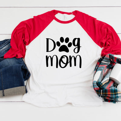 Dog Mom Paw Three-Quarter Sleeve Baseball T-Shirt, Dog Mom Shirt, Fur Mama Shirt, Dog Mama Shirt, Dog Parent, Gift For Dog Mom, Dog Paw