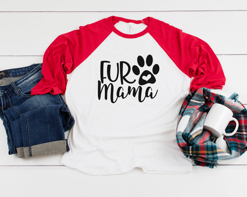 Fur Mama Paw Three-Quarter Sleeve Baseball T-Shirt, Dog Mom Shirt, Fur Mama Shirt, Dog Mama Shirt, Dog Parent, Gift For Dog Mom, Dog Paw