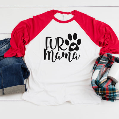 Fur Mama Paw Three-Quarter Sleeve Baseball T-Shirt, Dog Mom Shirt, Fur Mama Shirt, Dog Mama Shirt, Dog Parent, Gift For Dog Mom, Dog Paw