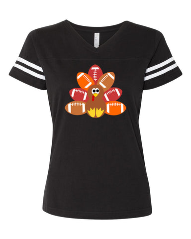 Football Turkey Women's Football V-Neck Fine Jersey Tee, Funny Football Shirt, Family Fun Shirt, Thanksgiving Shirt, Thanksgiving Family Tee