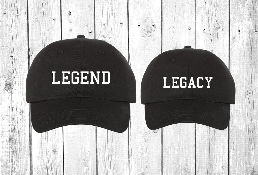 Legend + Legacy Matching Father and Son Baseball Dad Hats, Youth Hat, Kids Hat, Matching Dad and Son Dad Hats. Fathers Day Gift