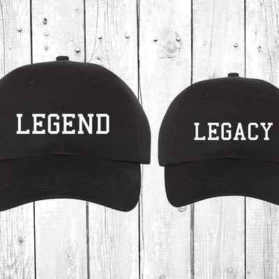 Legend + Legacy Matching Father and Son Baseball Dad Hats, Youth Hat, Kids Hat, Matching Dad and Son Dad Hats. Fathers Day Gift