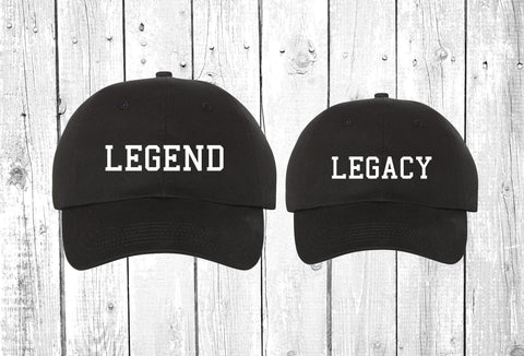 Legend + Legacy Matching Father and Son Baseball Dad Hats, Youth Hat, Kids Hat, Matching Dad and Son Dad Hats. Fathers Day Gift