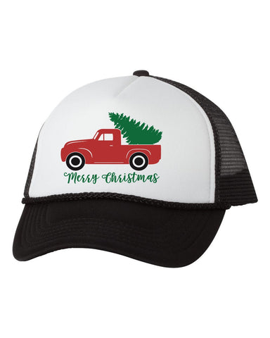 Merry Christmas Rustic Truck Trucker Hat Cap, Christmas Hat, Xmas Trucker Hat, Xmas Cap, Holiday Hat Cap