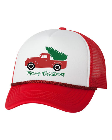 Merry Christmas Rustic Truck Trucker Hat Cap, Christmas Hat, Xmas Trucker Hat, Xmas Cap, Holiday Hat Cap