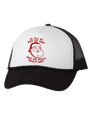 Santa Tell Me What You Want Trucker Hat Cap, Funny Christmas Hat, Christmas Humor, Funny Saying, Xmas Trucker Hat, Xmas Cap, Holiday Hat Cap