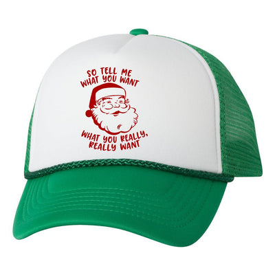 Santa Tell Me What You Want Trucker Hat Cap, Funny Christmas Hat, Christmas Humor, Funny Saying, Xmas Trucker Hat, Xmas Cap, Holiday Hat Cap