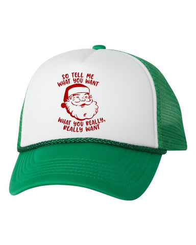 Santa Tell Me What You Want Trucker Hat Cap, Funny Christmas Hat, Christmas Humor, Funny Saying, Xmas Trucker Hat, Xmas Cap, Holiday Hat Cap