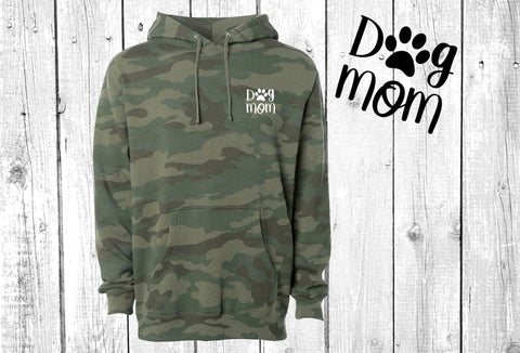 Dog Mom Paw Camo Hooded Pullover Sweatshirt, Dog Lover, Dog Mom Hoodie, Fur Mama Hoodie, Dog Mama Hooded Sweatshirt, Fur Mom - Forest Camo